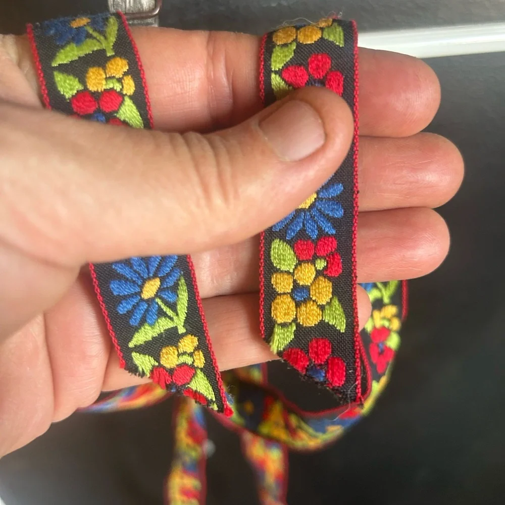 Vintage Black Rainbow Floral Belt Tie Ribbon Boho Cottage Core OS